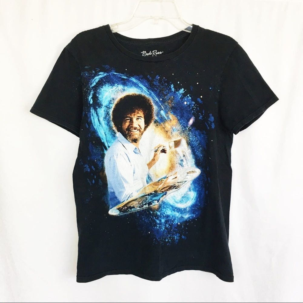 Bob Ross galaxy black graphic cotton t-shirt S